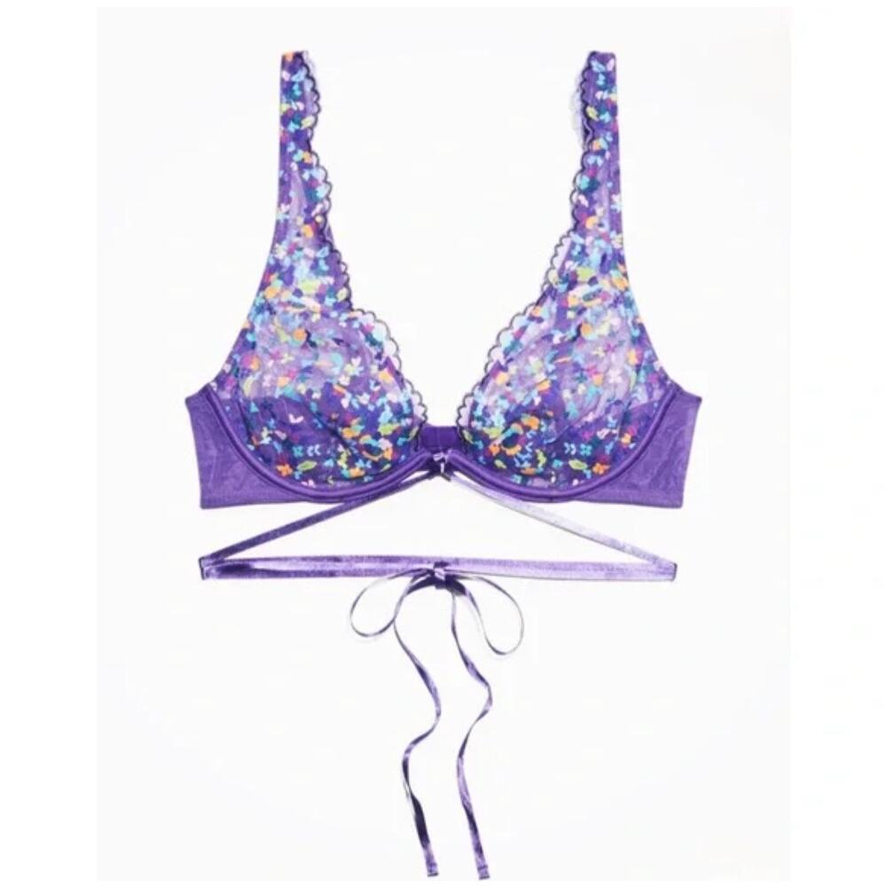NWT Savage x Fenty Floral Unlined Lace Bra Size 38DD Purple - Picture 2 of 9
